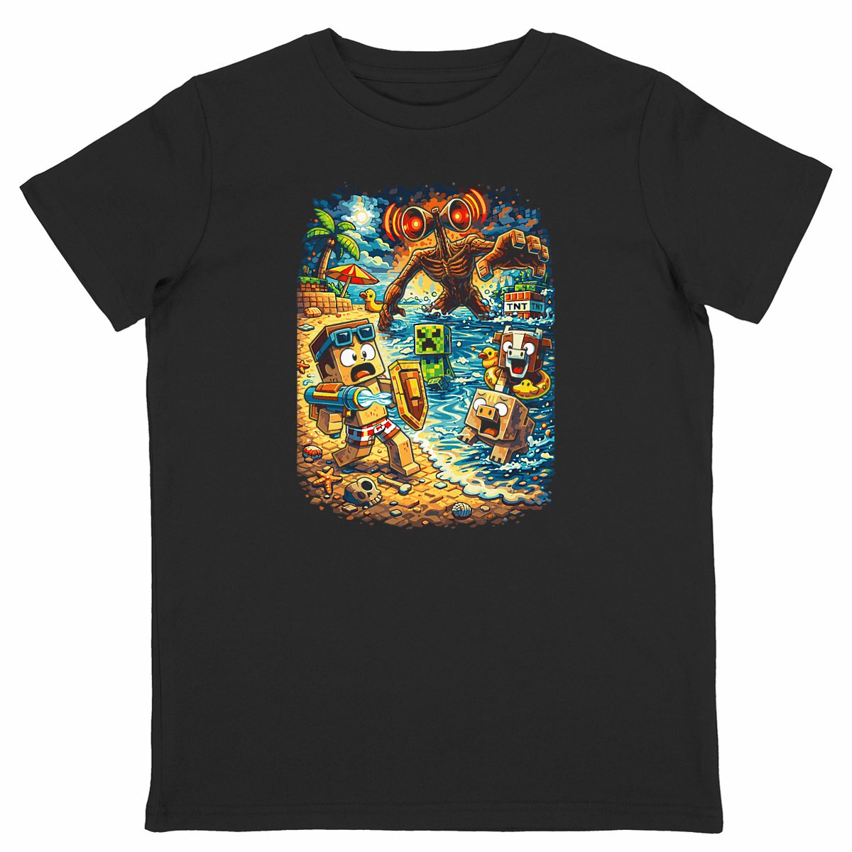 Lightweight kids T-shirt - NicoCraft Beach - front_black